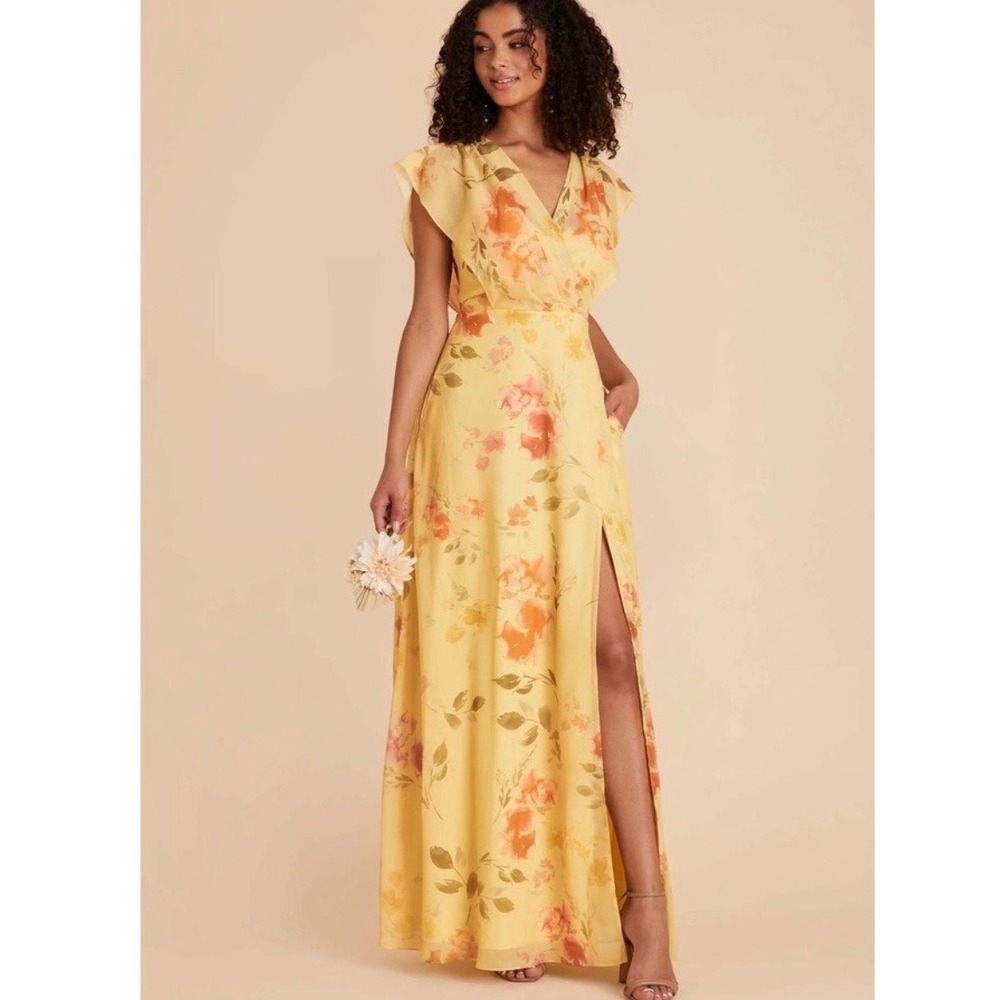 Birdy Grey Violet Yellow Floral Flutter Sleeve Maxi Dress Rococo 3X Bridesmaid